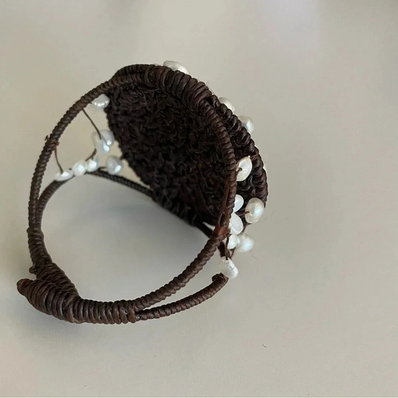 Freshwater Pearl Embroidered Bracelet Fiber Wrapped and Pearl Covered Statement - Picture 4 of 11